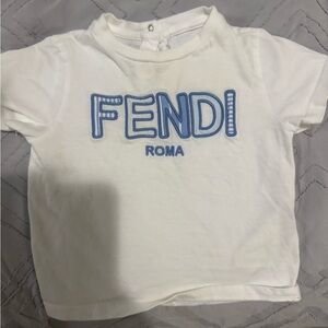 Fendi Kids White Tee with Blue Logo